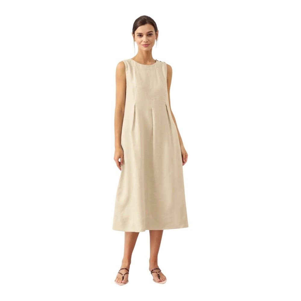 Sleeveless Midi Dress in Beige